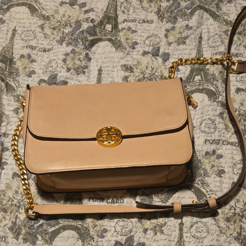 Tory Burch Beige Crossbody Bag with Gold Accents
